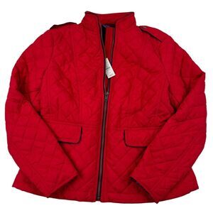 NWT Talbots Red Quilted Full Zip Puffer Lightweight Jacket Sz SP PS Petite $159